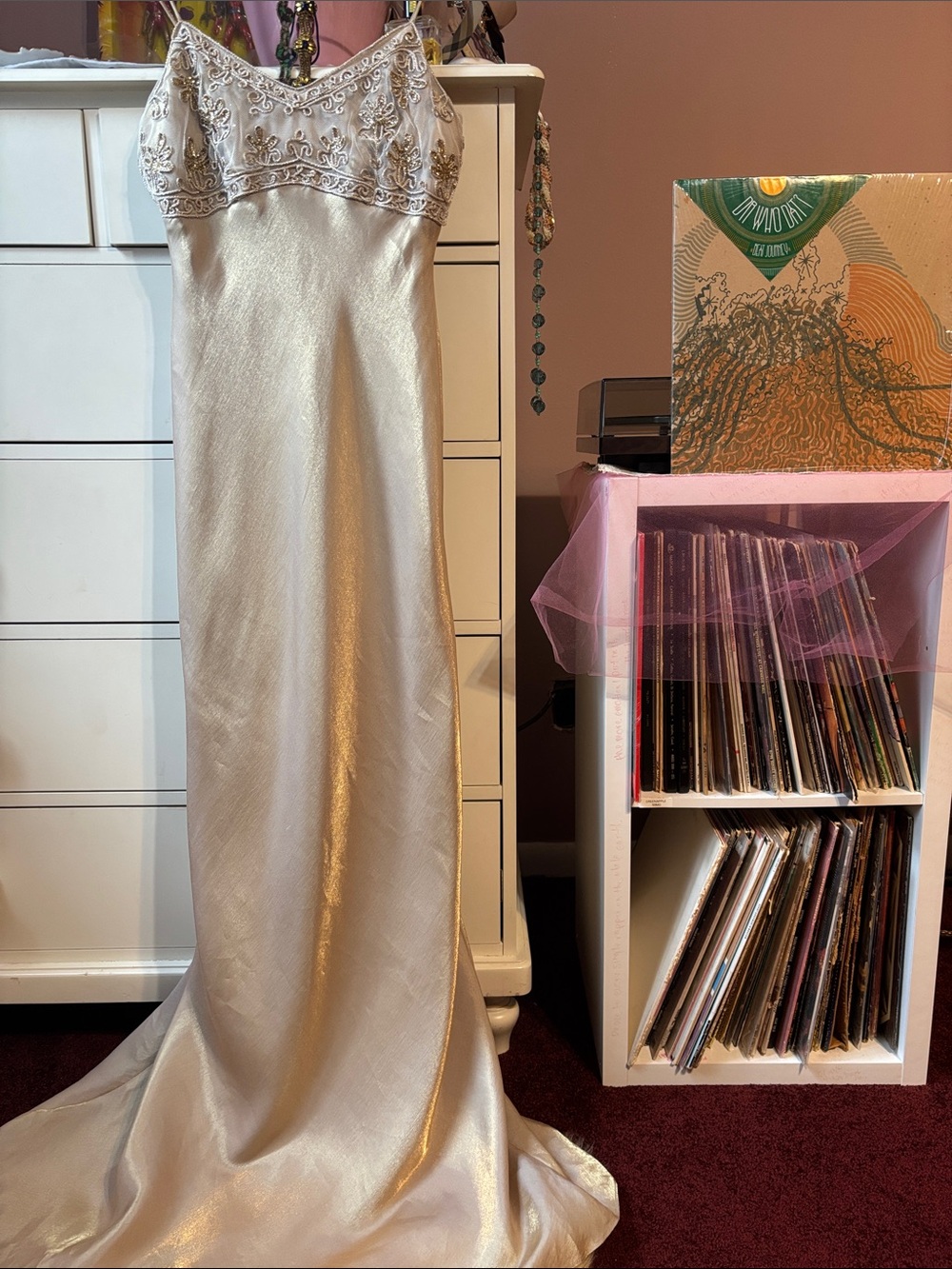 Vintage 90’s Babydoll Gold Embellished Slip Dress Maxi Gown Formal Dress 6 Y2K S